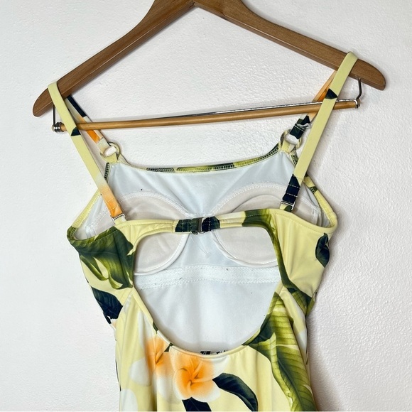 Vintage Leiloni 90s Pastel Yellow One Piece Tropical Floral Pinup Swimsuit 8 - Picture 9 of 16